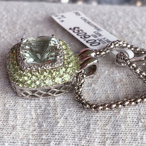 Green quartz and Peridot 925 Pendent Braided 925 Chain - Picture 5 of 12